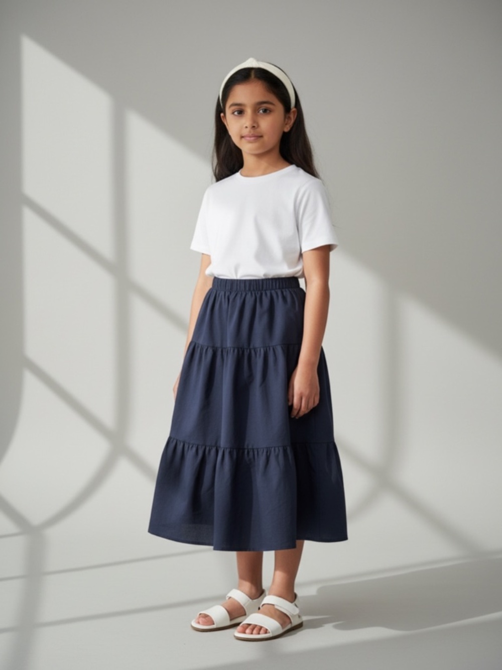 Skirt ORGANIC Girls 8 Midi Navy Blue Ruffle Tiered Cotton Mom and Pop's Kids